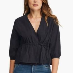 Able June Cotton 3/4 Sleeve Wrap Blouse in Black - Size S
